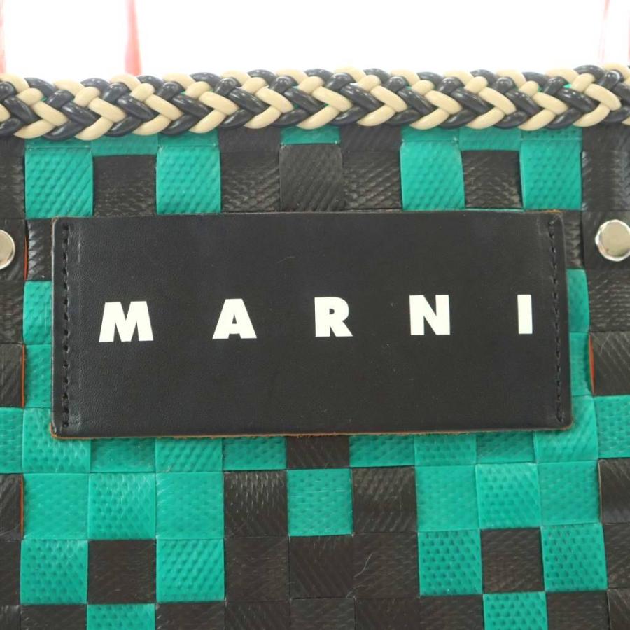 マルニマーケット　チェックバッグ　ブラック×グリーン MARNI（マルニ） マーケットバッグ ハンド バスケット チェック 緑