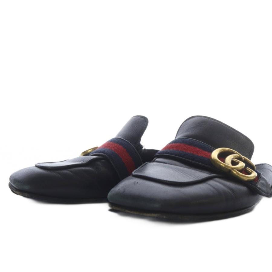 グッチ プリンスタウン スリッパ ミュール 38 シェリーライン ダブルG 黒 GUCCI（グッチ） シェリーライン プリンスタウン ダブルG GGマーモント