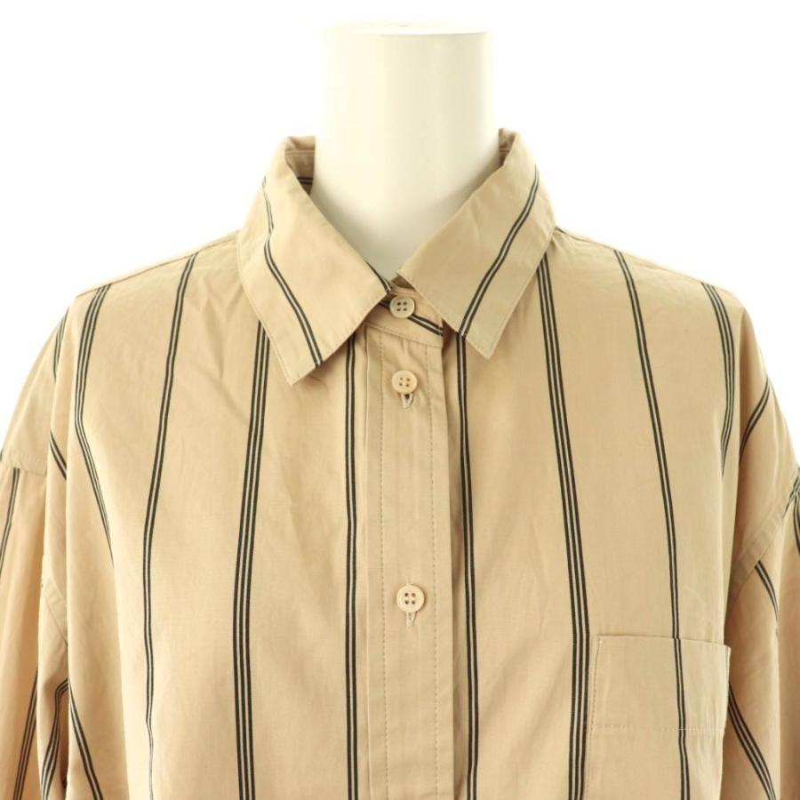エブール ebure コットンクロップドストライプシャツ 長袖 38 ベージュ  