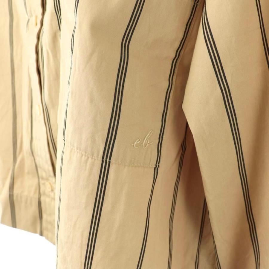 エブール ebure コットンクロップドストライプシャツ 長袖 38 ベージュ  