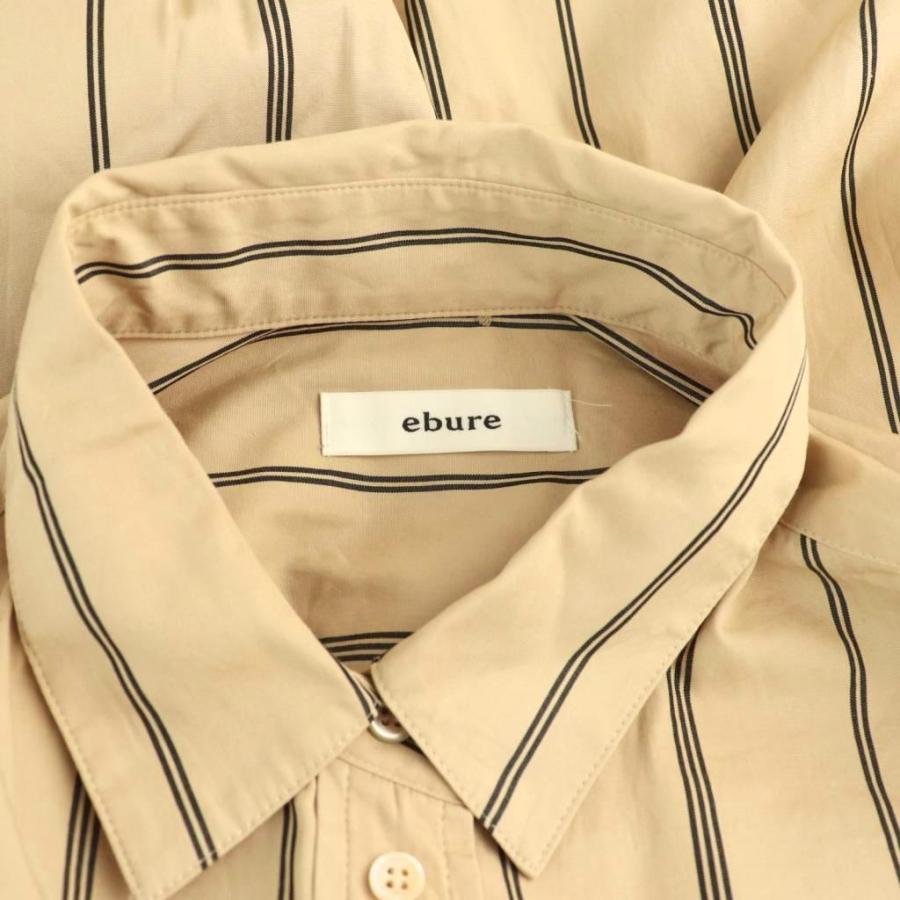 エブール ebure コットンクロップドストライプシャツ 長袖 38 ベージュ  