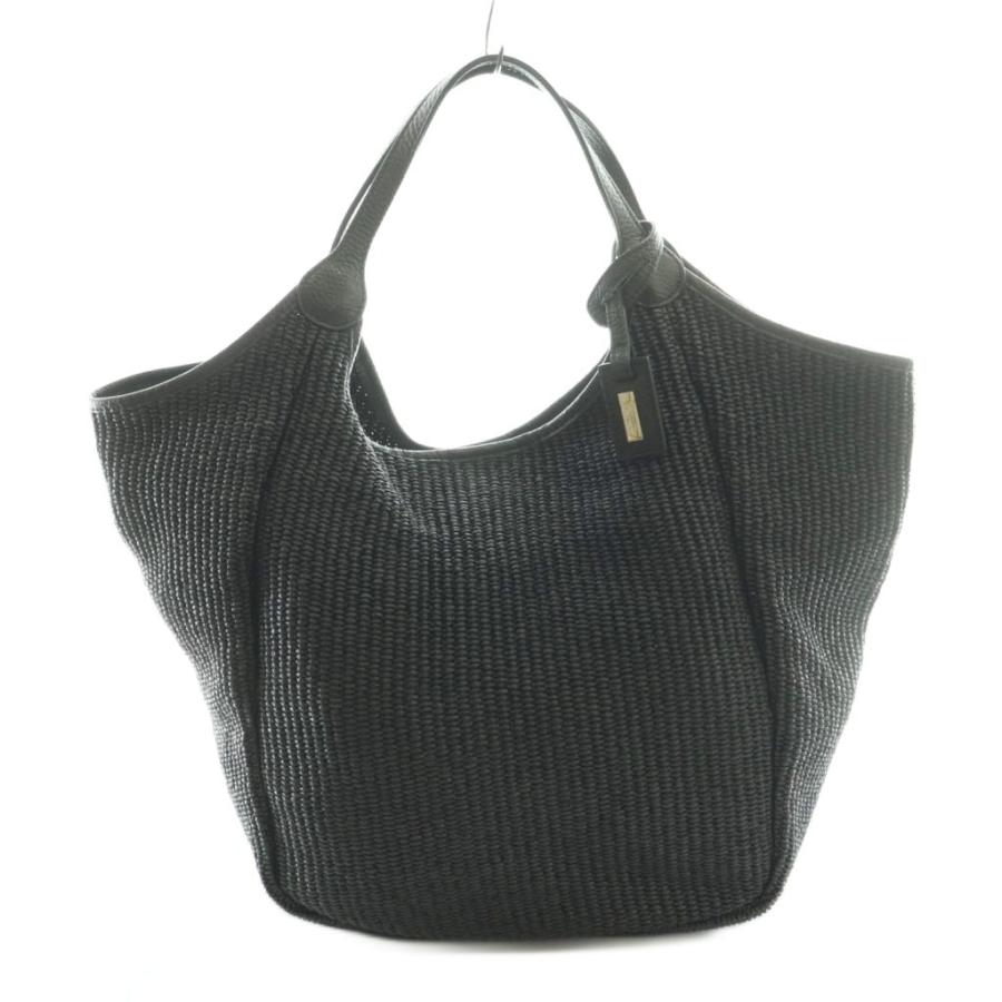 BESSO 編み込みハンドバッグ がま口 レディース 本革 黒 レザー GINZA Kanematsu 銀座かねまつ レザーハンドルかごバッグ