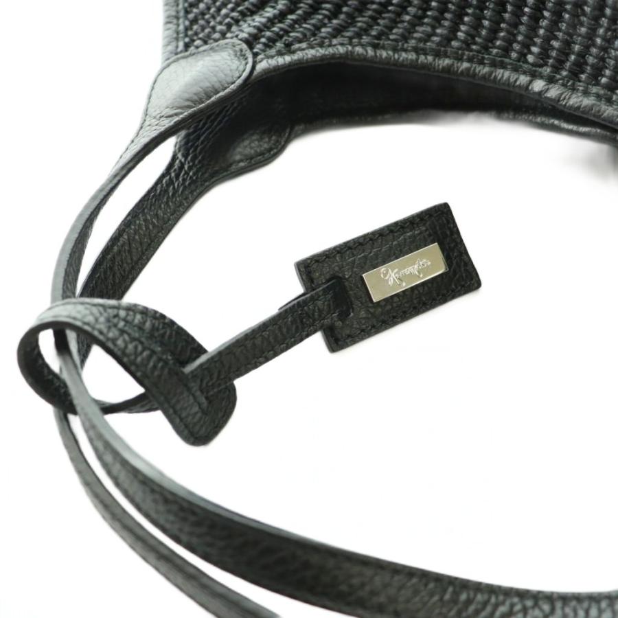 BESSO 編み込みハンドバッグ がま口 レディース 本革 黒 レザー GINZA Kanematsu 銀座かねまつ レザーハンドルかごバッグ