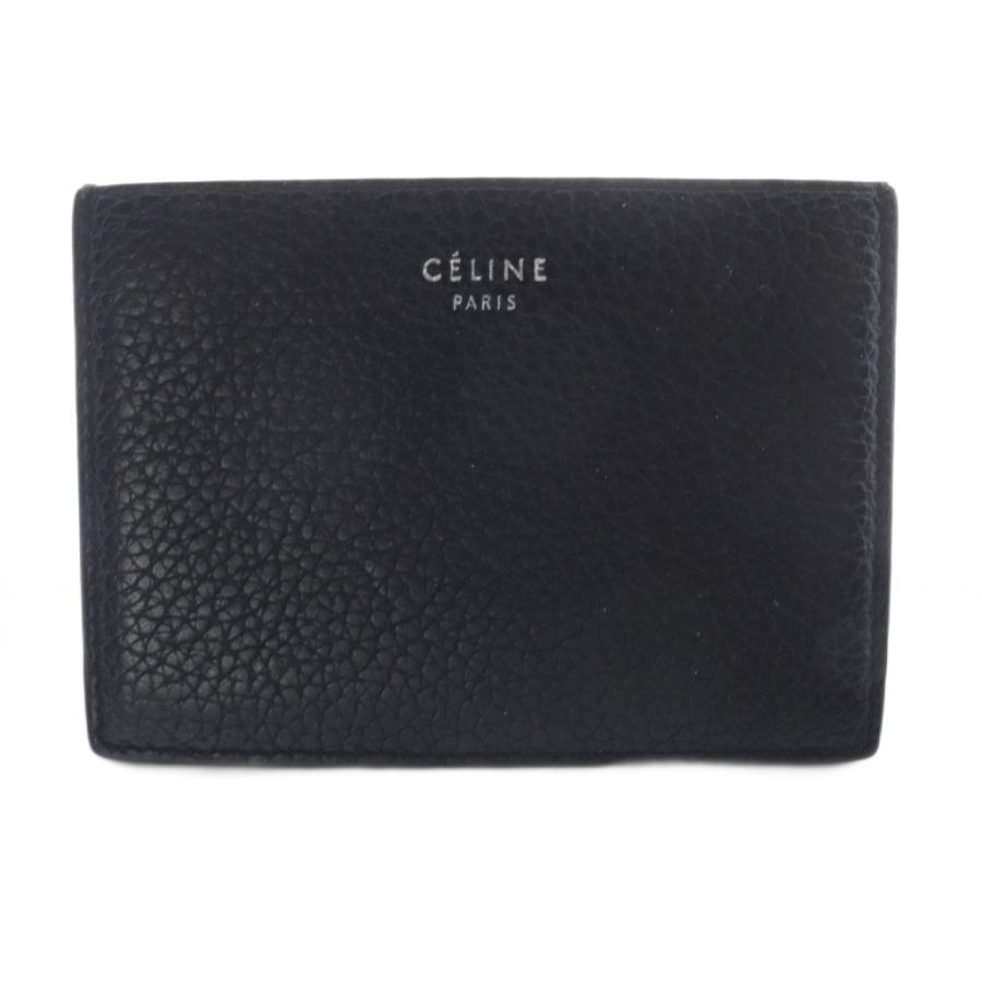 【中古】セリーヌ CELINE フィービー レザーカードケース ロゴ 黒 ブラック /SR ■OH ■SH レディース CELINE（セリーヌ） フィービー レザーカードケース ロゴ 黒 ブラック