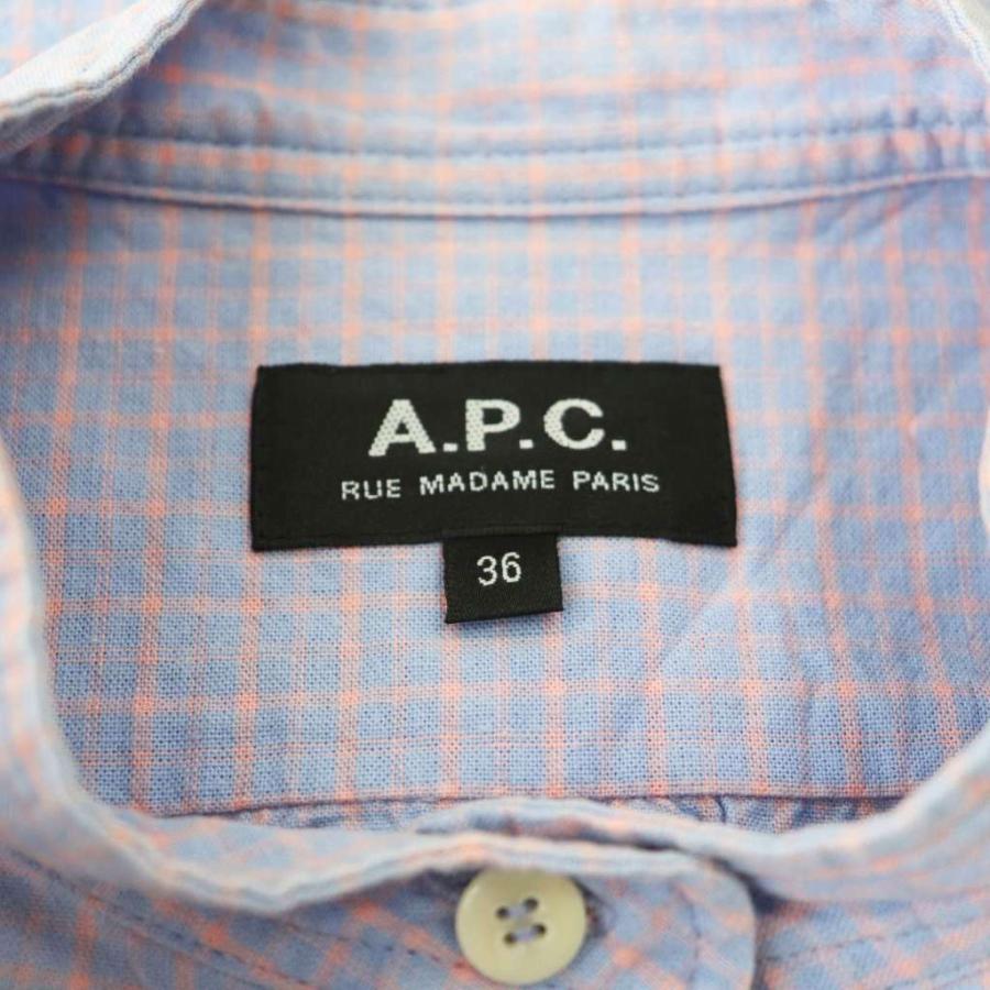 A.P.C.（アーペーセー） 半袖シャツ バンドカラー チェック 36 紫 