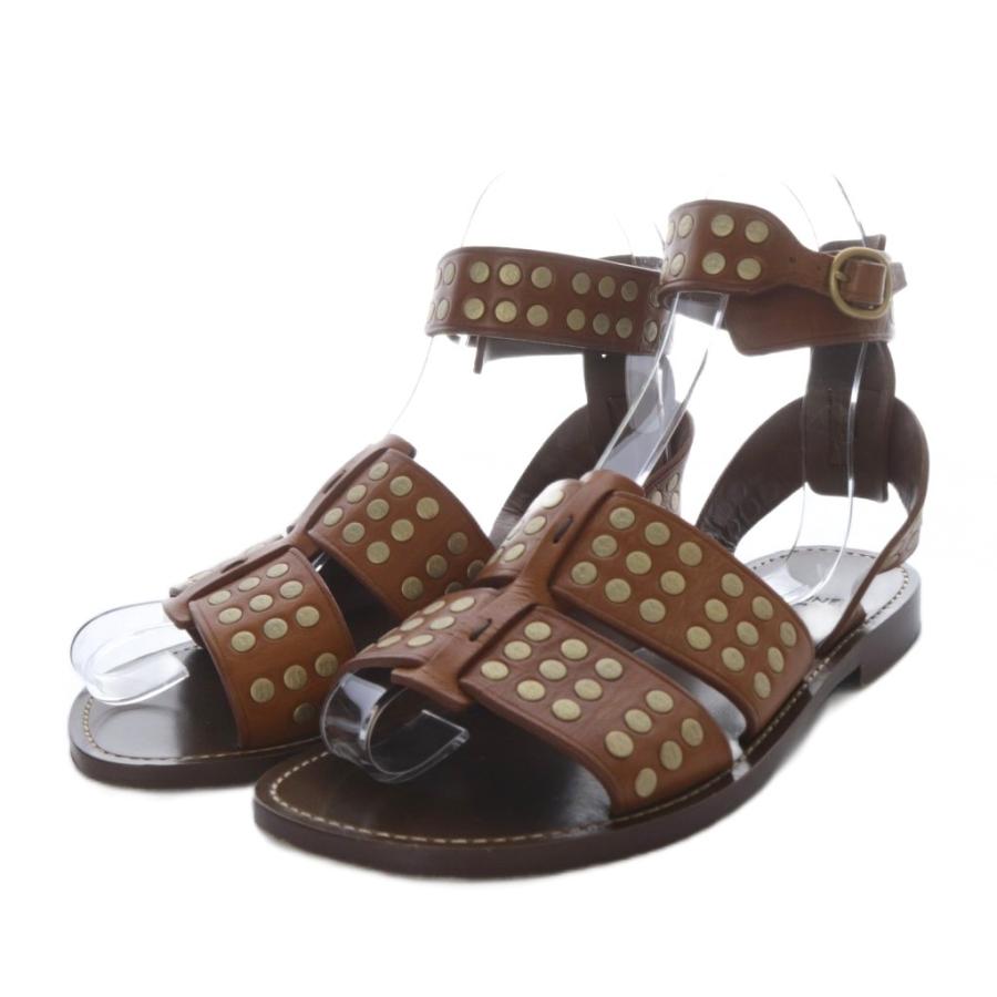 【中古】セリーヌ CELINE サンダル レザー スタッズ グラディエーター フラット 37 タン /YO23 レディース CELINE（セリーヌ） サンダル レザー スタッズ グラディエーター