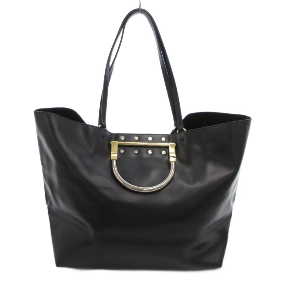 【中古】ザンケッティ ZANCHETTI トートバッグ ポーチ付き レザー ロゴ 黒 ブラック /JS レディース ザンケッティ ZANCHETTI トートバッグ ポーチ付き レザー ロゴ 黒