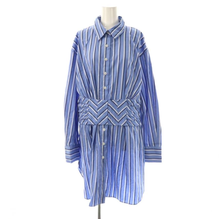 ZARA（ザラ） ストライプシャツワンピース USAXL ブルー ブラック