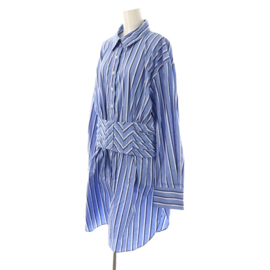 ZARA（ザラ） ストライプシャツワンピース USAXL ブルー ブラック
