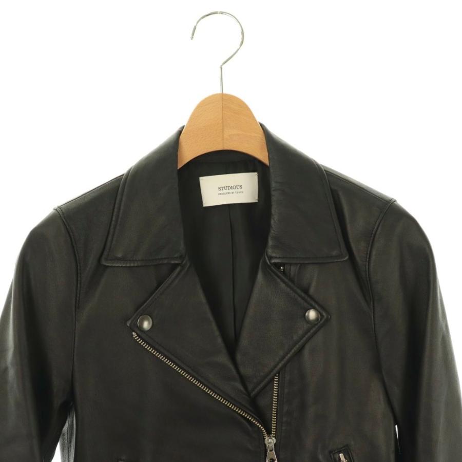 ステュディオス STUDIOUS ダブルライダースジャケット 革ジャン 0 黒