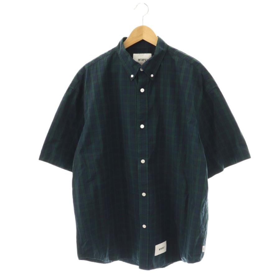 【中古】ダブルタップス WTAPS 25SS Bd 04 SS Cotton Broadcloth Textile 半袖 シャツ チェック 4 グリーン ネイビー ダブルタップス WTAPS 25SS Bd 04 SS Cotton Broadcloth Textile 半袖