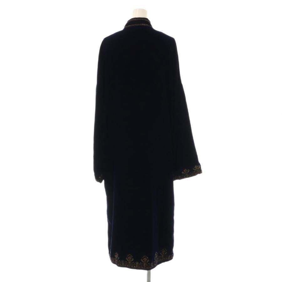 ZARA ザラ 刺繍 ベロアロングガウン コート M ネイビー ゴールド色 /ES