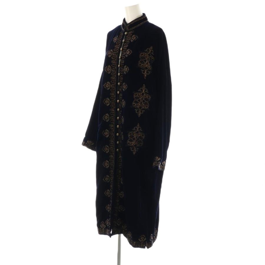 ZARA（ザラ） 刺繍 ベロアロングガウン コート M ネイビー ゴールド色
