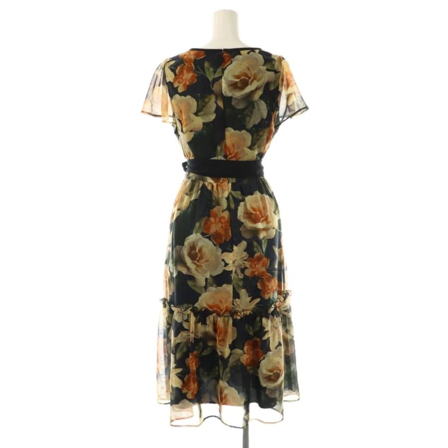 美品✨エムズグレイシー　ワンピース　花柄　シフォン　ウエストリボン　38 M エムズグレイシー】リボン柄ワンピ【38】