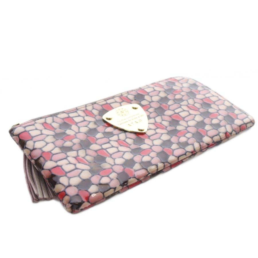 アタオ ATAO LIMO L字ファスナー長財布 ロゴ 茶 ブラウン ピンク 赤