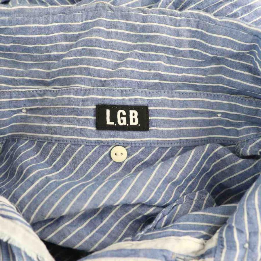 ルグランブルー LGB プリーツ加工ストライプシャツ ブラウス 0 青 白