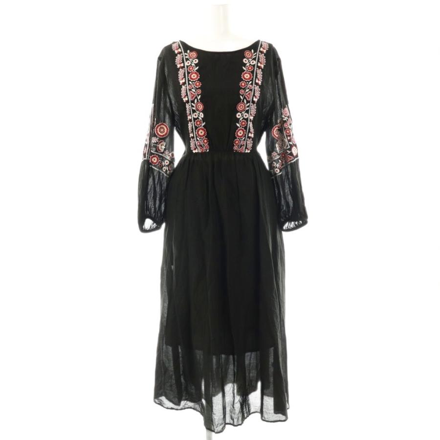 ヌキテパ　カットワーク　刺繍　長袖　ワンピース　ブラック ヌキテパ NE QUITTEZ PAS! 長袖ワンピース 刺繍 ロング ブラック