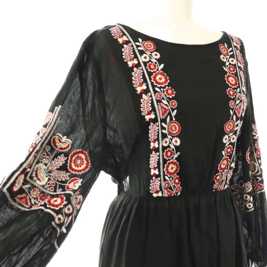 ヌキテパ　カットワーク　刺繍　長袖　ワンピース　ブラック ヌキテパ NE QUITTEZ PAS! 長袖ワンピース 刺繍 ロング ブラック