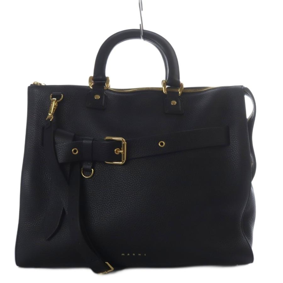 【中古】マルニ MARNI Treasure Bag レザー2wayトートバッグ ショルダーバッグ 斜め掛け ブラック /YO22 レディース MARNI（マルニ） MARNI Treasure Bag レザー2wayトートバッグ