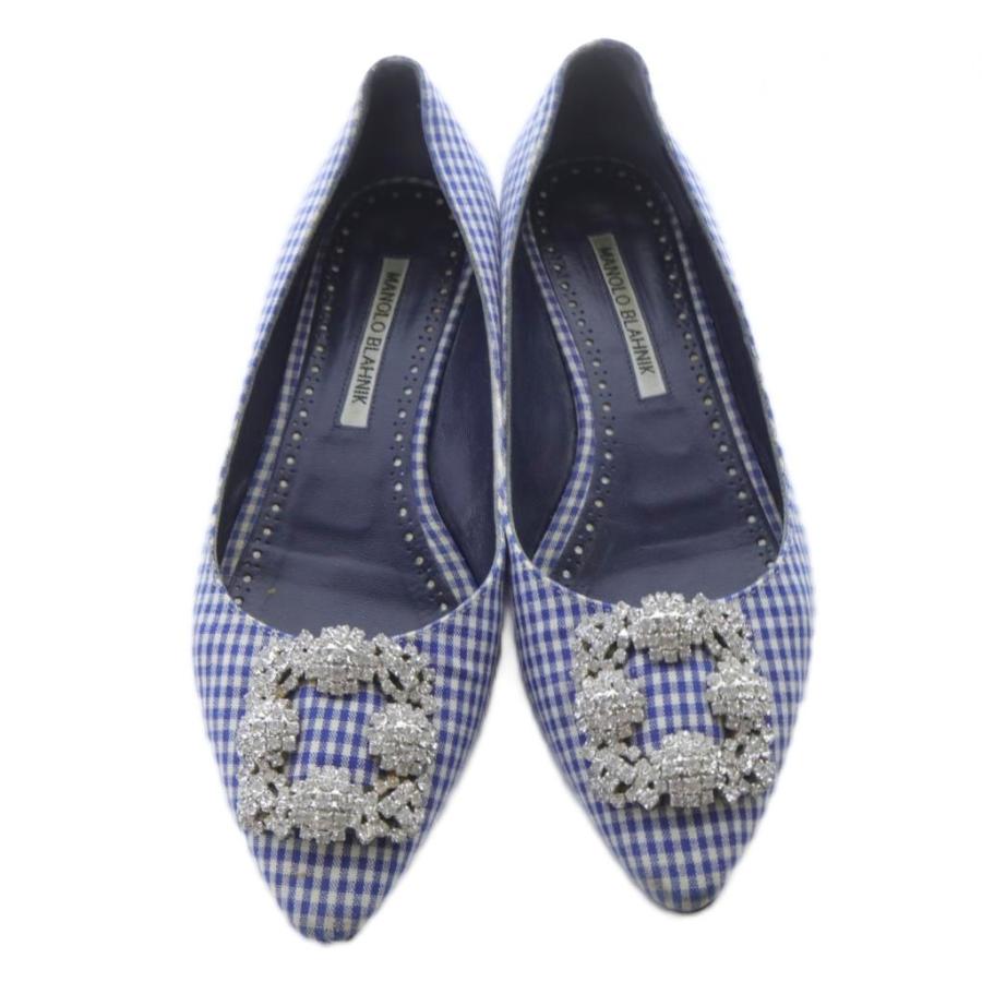 マノロブラニク ギンガムチェック ハンギシ 35 美品 マノロブラニク MANOLO BLAHNIK ハンギシ ギンガムチェック フラット