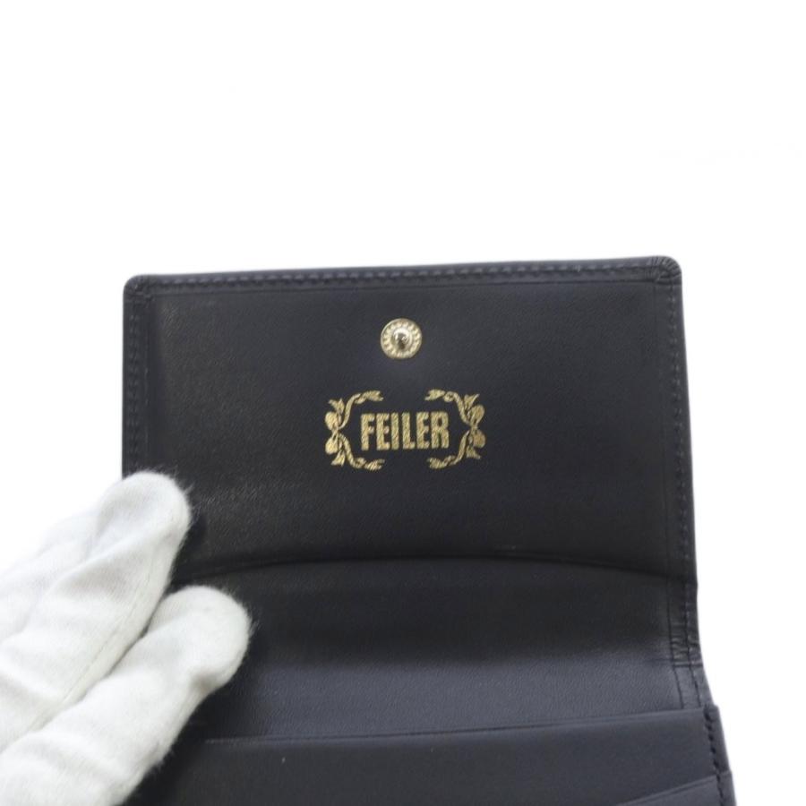 フェイラー FEILER ハイジ 二つ折りカードケース 切替 黒 ブラック /SR