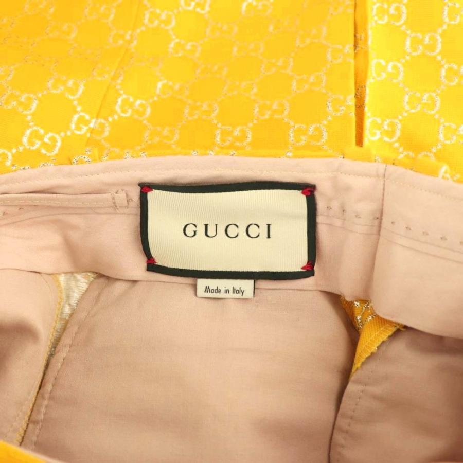 【中古】グッチ GUCCI ウール シルク GGジャガード フレアパンツ ワイド 36 イエロー シルバー色 527877 レディース GUCCI（グッチ） ウール シルク GGジャガード フレアパンツ ワイド 36