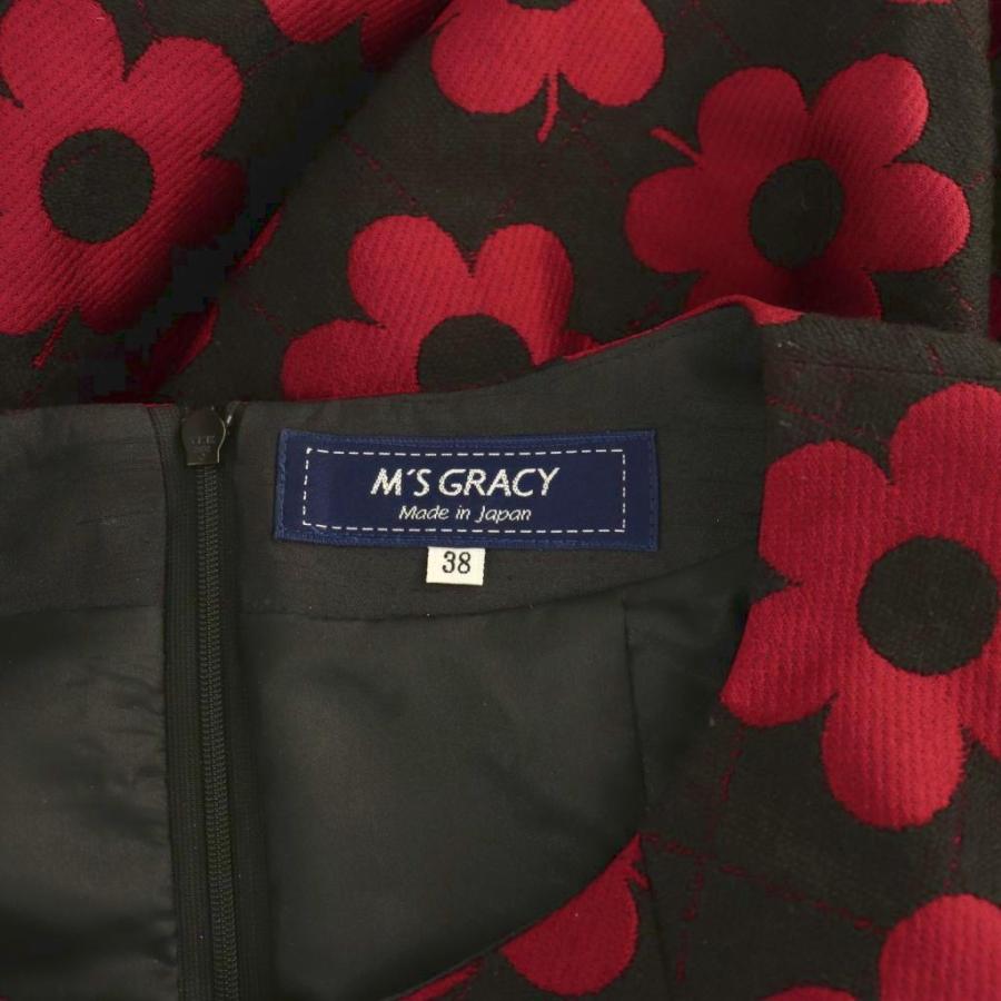 エムズグレイシー M'S GRACY ジャガードフラワーワンピース リボン 38