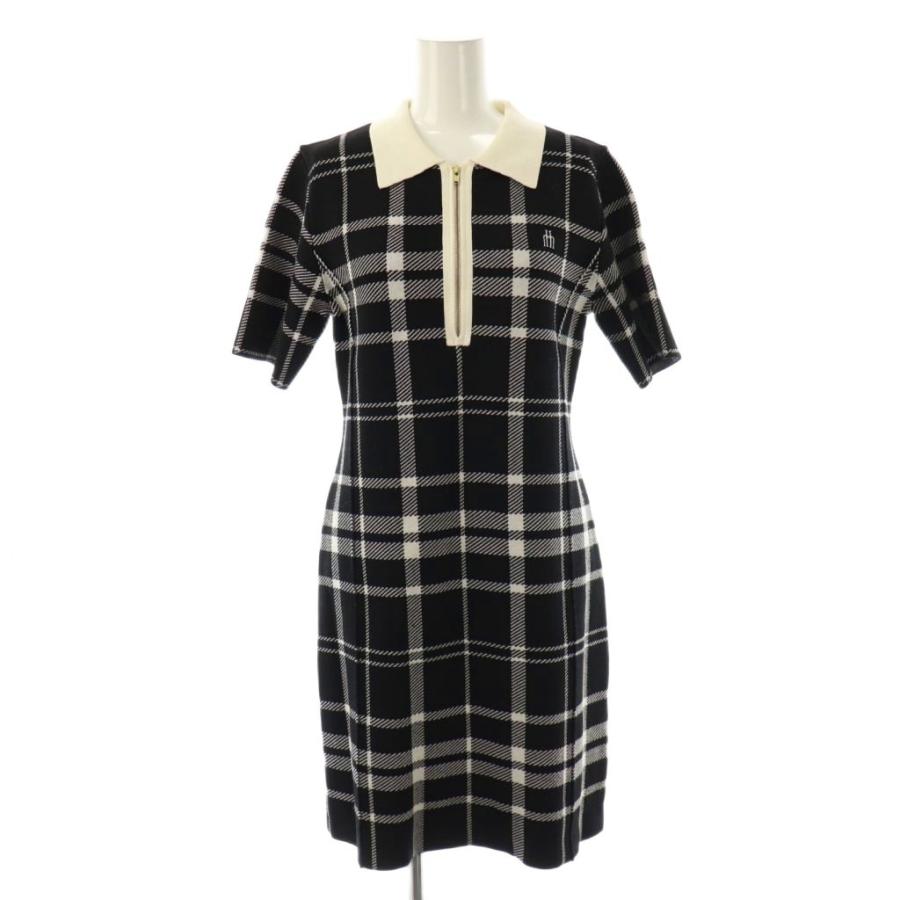 【中古】ハーリップトゥ Her lip to 24AW Trois Logo Knit Mini Dress ワンピース ニット チェック ミニ M ブラック ハーリップトゥ Her lip to 24AW Trois Logo Knit Mini Dress