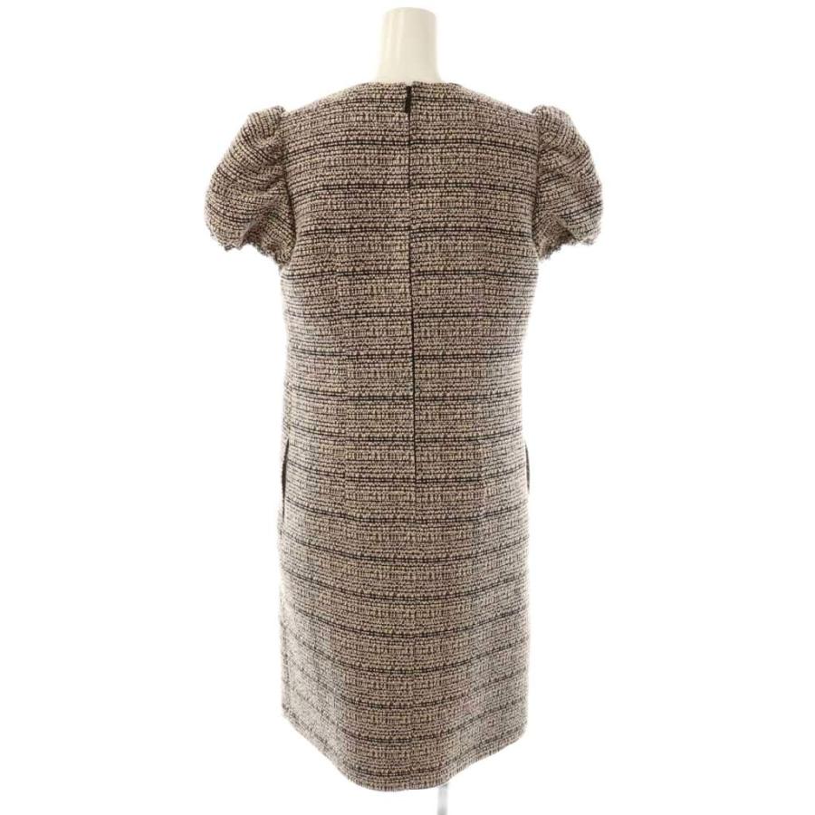 【中古】ルネ × TISSUE ツイードワンピース ひざ丈 半袖 36 ピンクベージュ ブラック 6246800 /DO ■OS Rene（ルネ） × TISSUE ツイードワンピース ひざ丈 半袖 36 ピンク