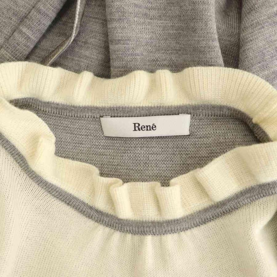 リルリル　ルネ　Rene グレー ニットワンピース ジップアップ 長袖 Rene（ルネ） ボウタイレイヤードニットワンピース 長袖 ひざ丈 34