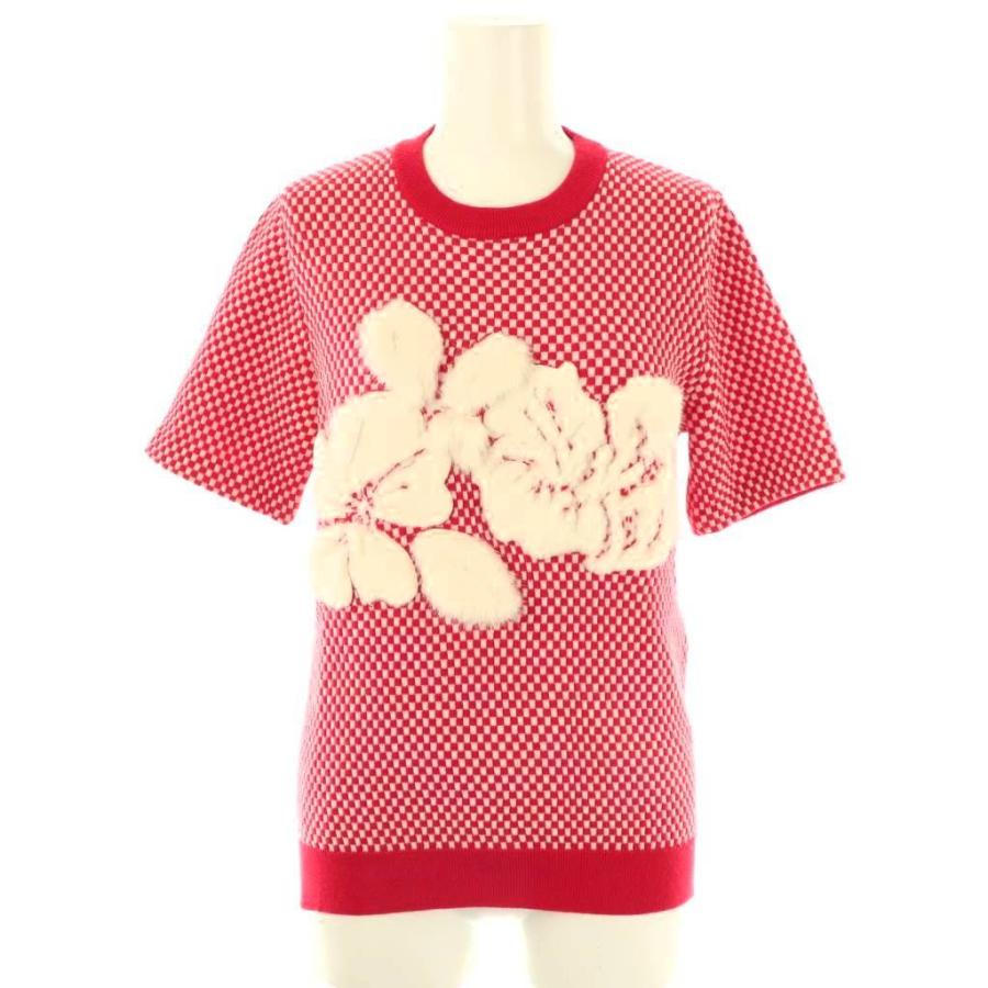 【中古】フェンディ FENDI ミンクファーフラワーデザイン半袖ニット セーター 38 レッド ホワイト レディース FENDI（フェンディ） ミンクファーフラワーデザイン半袖ニット