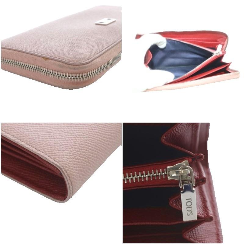 美品 トッズ レザー ピンク 2つ折り長財布 財布 0593【中古】TOD’S TOD'S - 美品 トッズ レザー ピンク 2つ折り長財布 財布 0593【中古