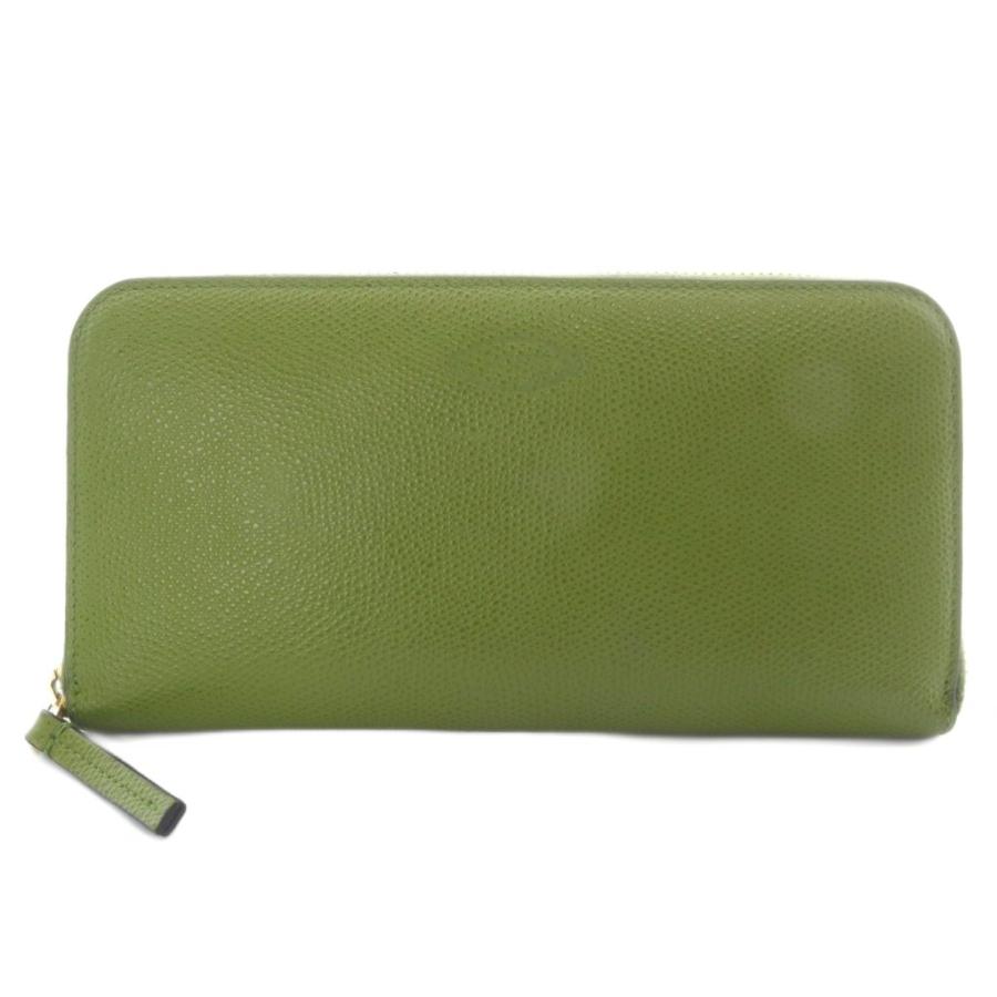 美品 トッズ♡ラウンドジップファスナーウォレット 長財布 レザー トッズ TOD'S 長財布 ラウンドファスナー レザー グリーン /YO6