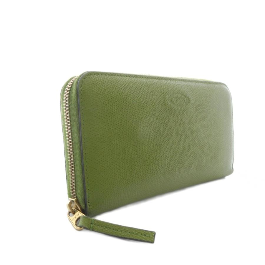 トッズ TOD'S 長財布 ラウンドファスナー レザー グリーン /YO6
