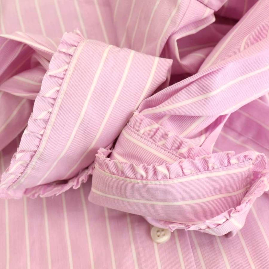 ヨリ yori ミニフリルストライプシャツ ボタンダウン 36 ピンク