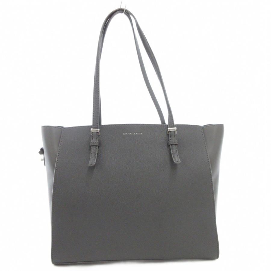 【美品】CHARLES&KEITH レザートートバッグ　グレー チャールズ&キース CHARLES&KEITH ハンドバッグ トート 肩掛け レザー