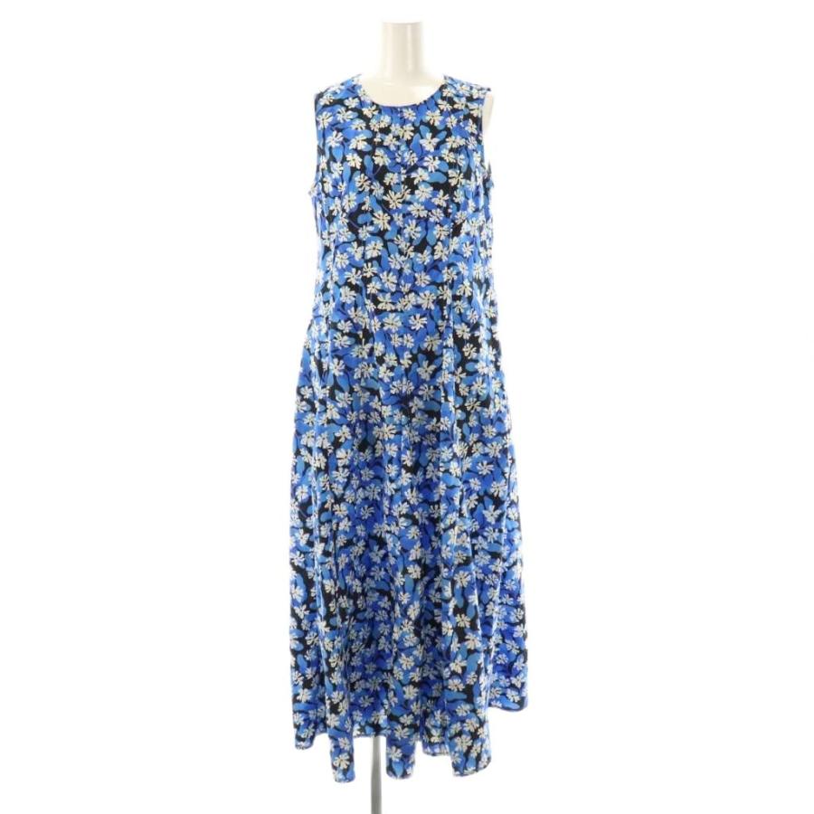 【中古】未使用品 ランバンオンブルー Floating Flower プリントフレアワンピース ノースリーブ 36 ブルー 未使用品 ランバンオンブルー LANVIN en Bleu Floating Flower