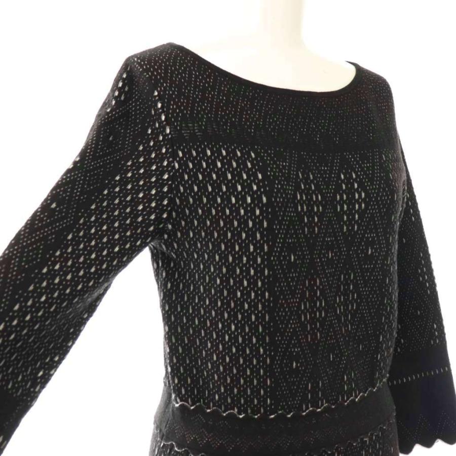 アナイ ANAYI ニットバイカラーレースジャガードフレアワンピース 長袖