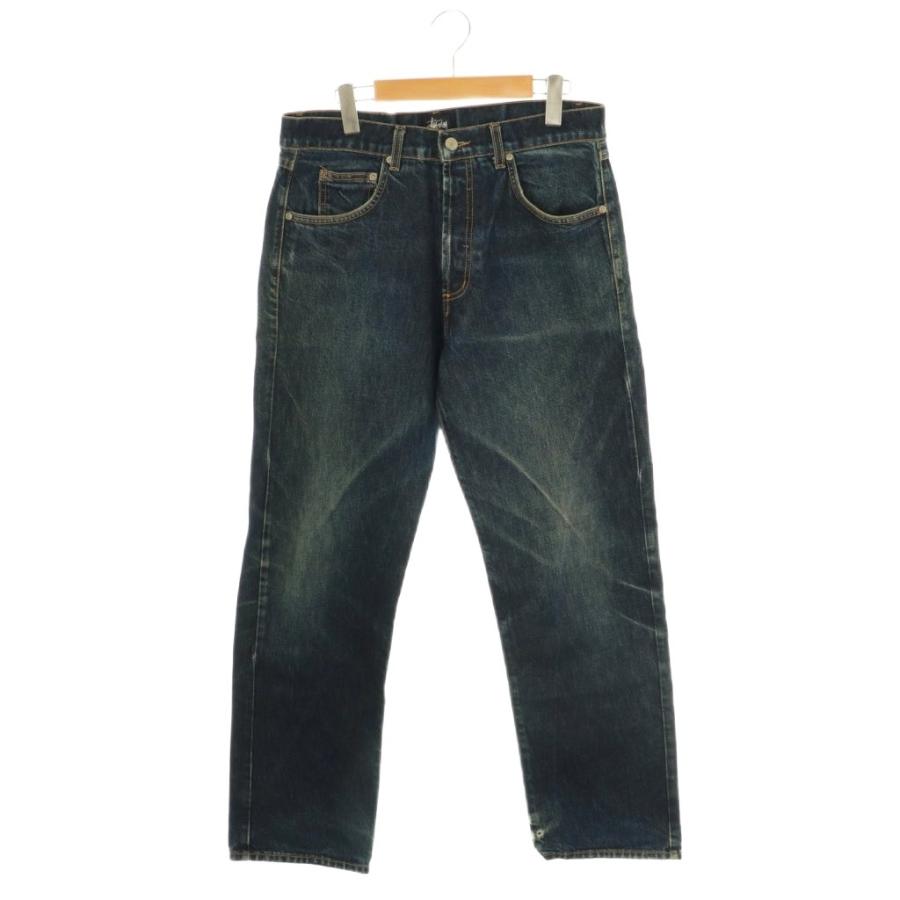Stussy ストレートデニム 32 値下げできるのでコメントしてください！！ STUSSY（ステューシー） 革パッチ ボタンフライ デニムパンツ
