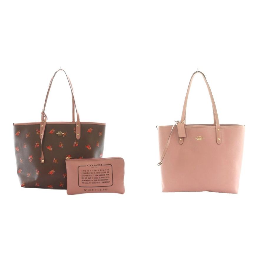 COACH（コーチ） トートバッグ ポーチ リバーシブル 花柄 レザー 茶