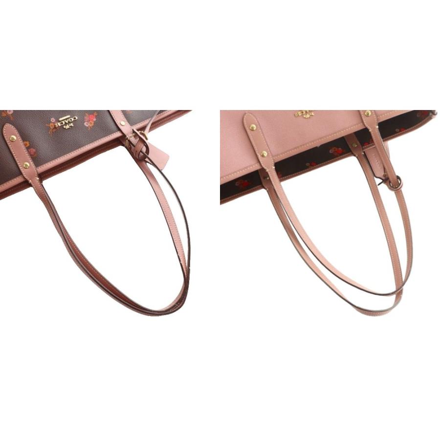 COACH（コーチ） トートバッグ ポーチ リバーシブル 花柄 レザー 茶