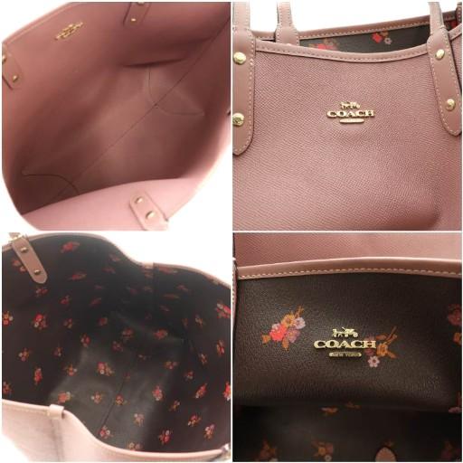 COACH（コーチ） トートバッグ ポーチ リバーシブル 花柄 レザー 茶