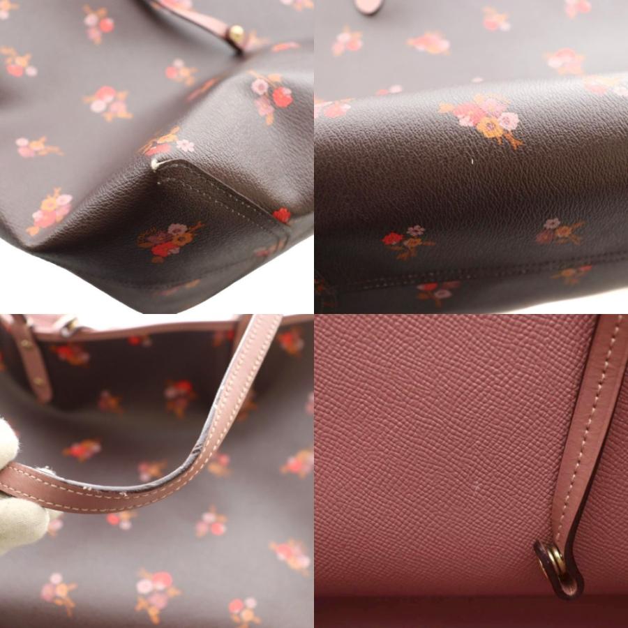 COACH（コーチ） トートバッグ ポーチ リバーシブル 花柄 レザー 茶