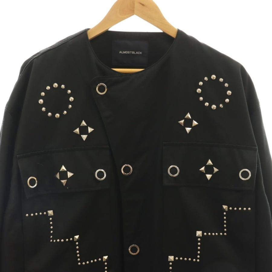 【中古】オールモストブラック ALMOSTBLACK スタッズノーカラージャケットブルゾン 2 黒 ブラック スナップボタン オールモストブラック ALMOSTBLACK スタッズノーカラージャケット