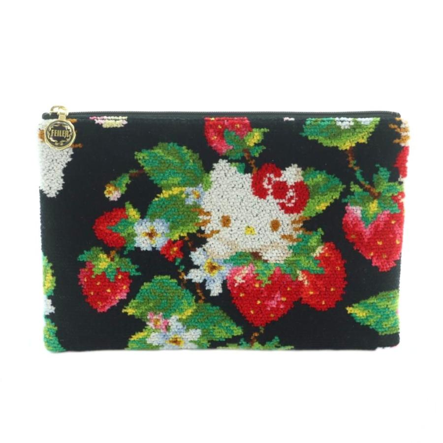 【美品】FEILER フェイラー ハローキティ ポーチ ブラック 花柄 コラボ 美品】FEILER フェイラー ハローキティ ポーチ ブラック 花柄 コラボ