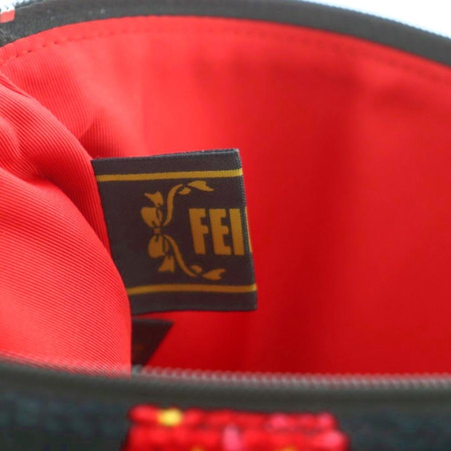 フェイラー FEILER ハローキティストロベリー フラットポーチ 総柄 黒