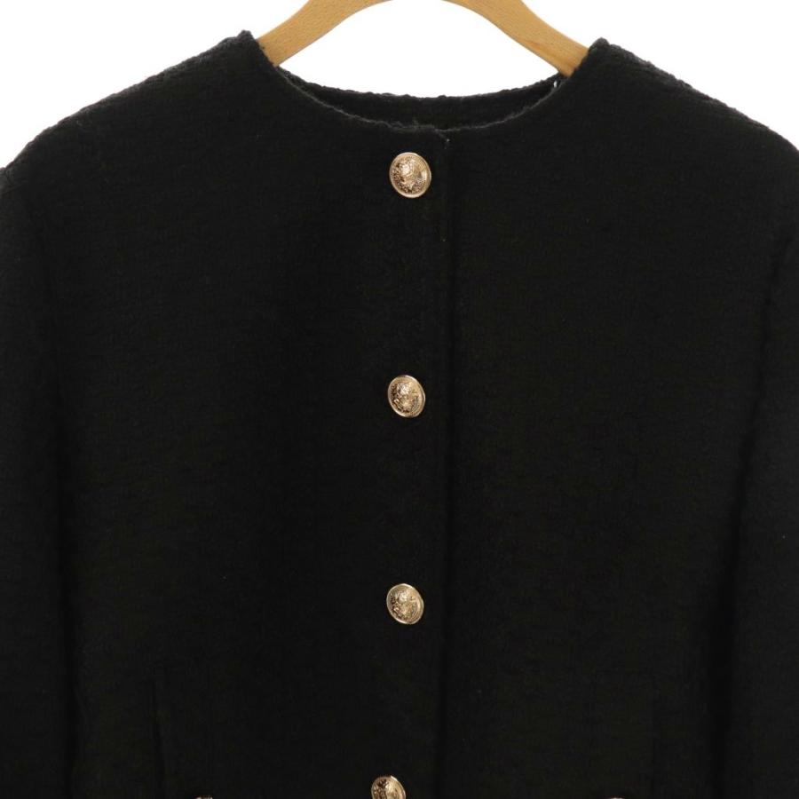 ZARA（ザラ） ショートテクスチャージャケット ノーカラー S ブラック