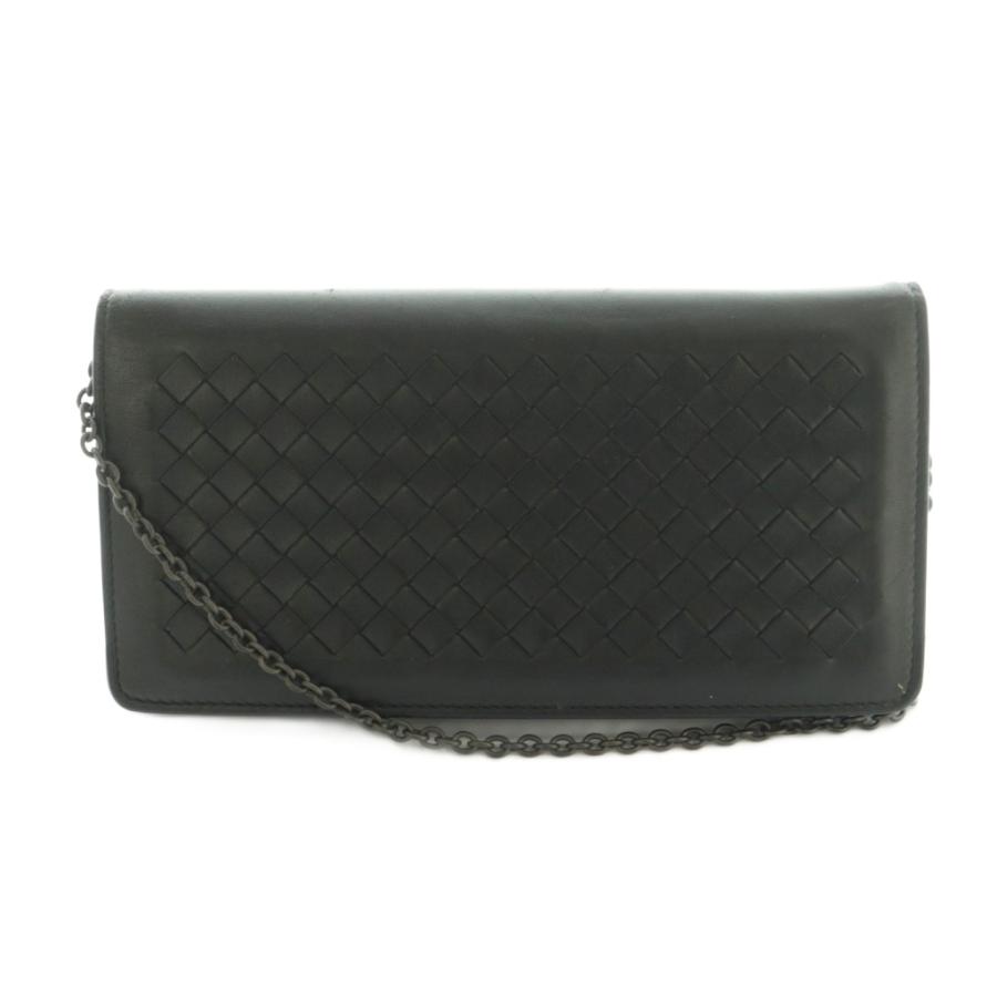ブラックレザー編み込み長財布 ボッテガヴェネタ BOTTEGA VENETA