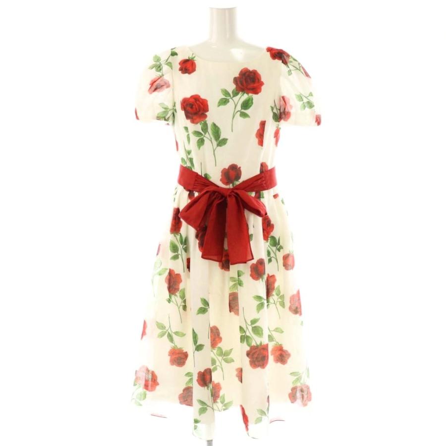 【中古】エムズグレイシー M'S GRACY ローズプリントドレス 38 ホワイト 211315 /HK ■OS ■SH レディース エムズグレイシー M'S GRACY ローズプリントドレス 38 ホワイト 211315