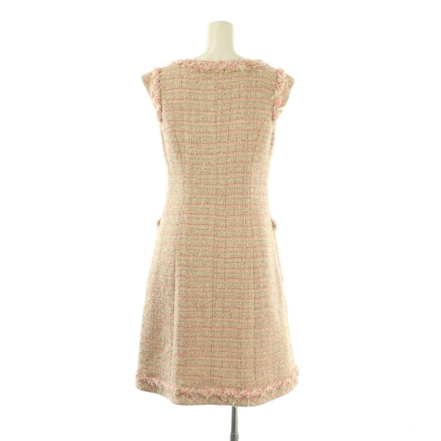 ルネ Rene ツイード ノースリーブワンピース TISSUE ビジュー 34 Rene（ルネ） フロントジップツイードワンピース ×TISSUE 34 ピンク